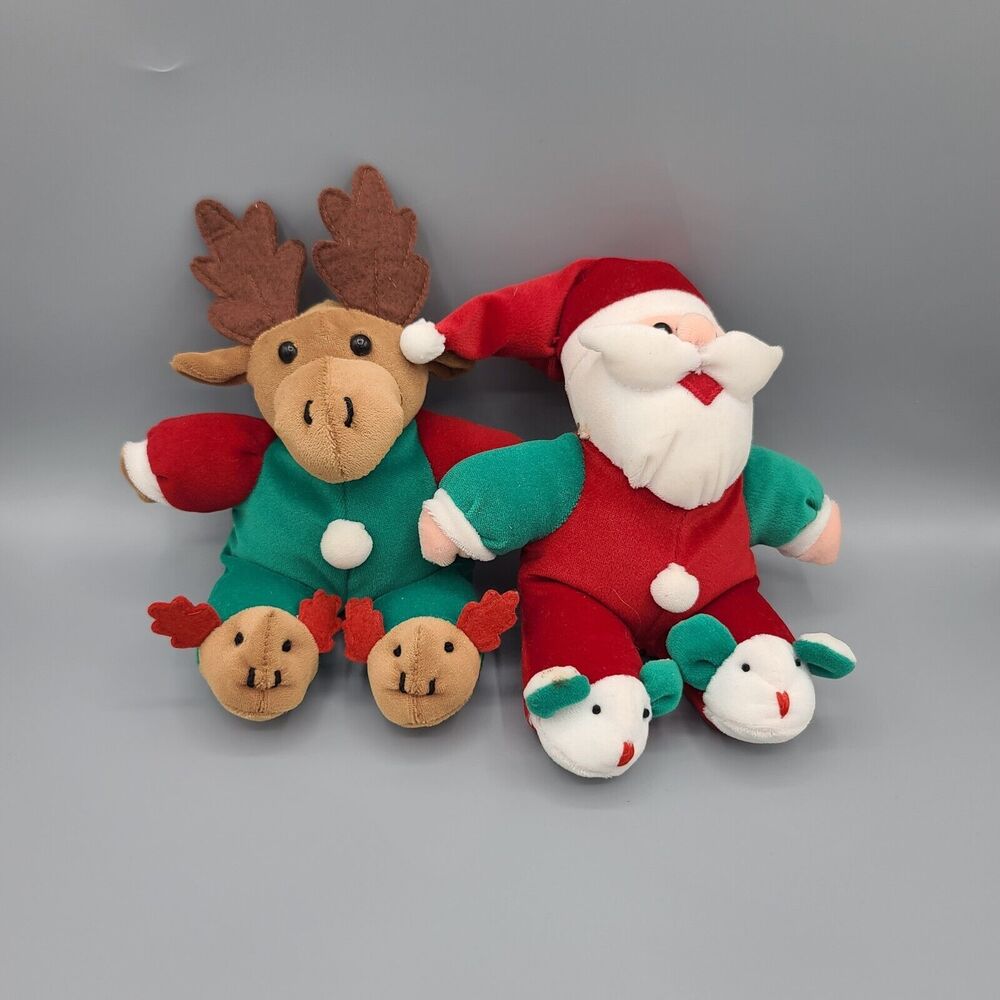 MTY International Santa Reindeer Christmas Plush Lot Of 2